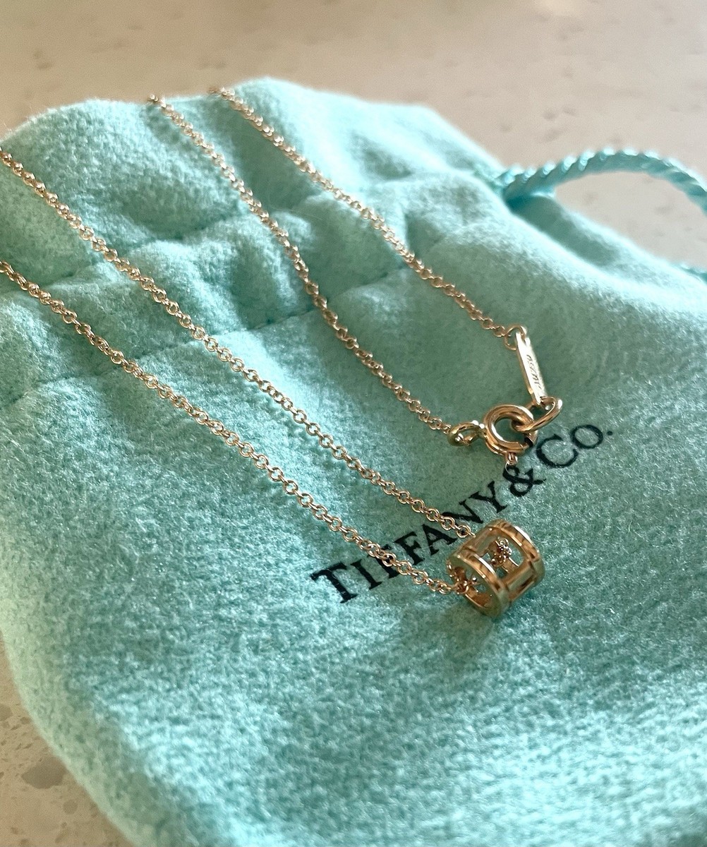 Tiffany & Co. 18k Rose Gold 6mm Open Barrel Pendant Charm Necklace