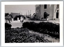 Vtg B&W Snapshot Village Scene With Pedestrians 1946