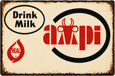 1970S AMPI DAIRY FARMER CO-OP cow cattle tin sign dairy farming milk