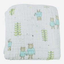 Aden  Anais BEARS Cotton Muslin Quilted Baby Blanket Blue Reverse Side 45 x 44  