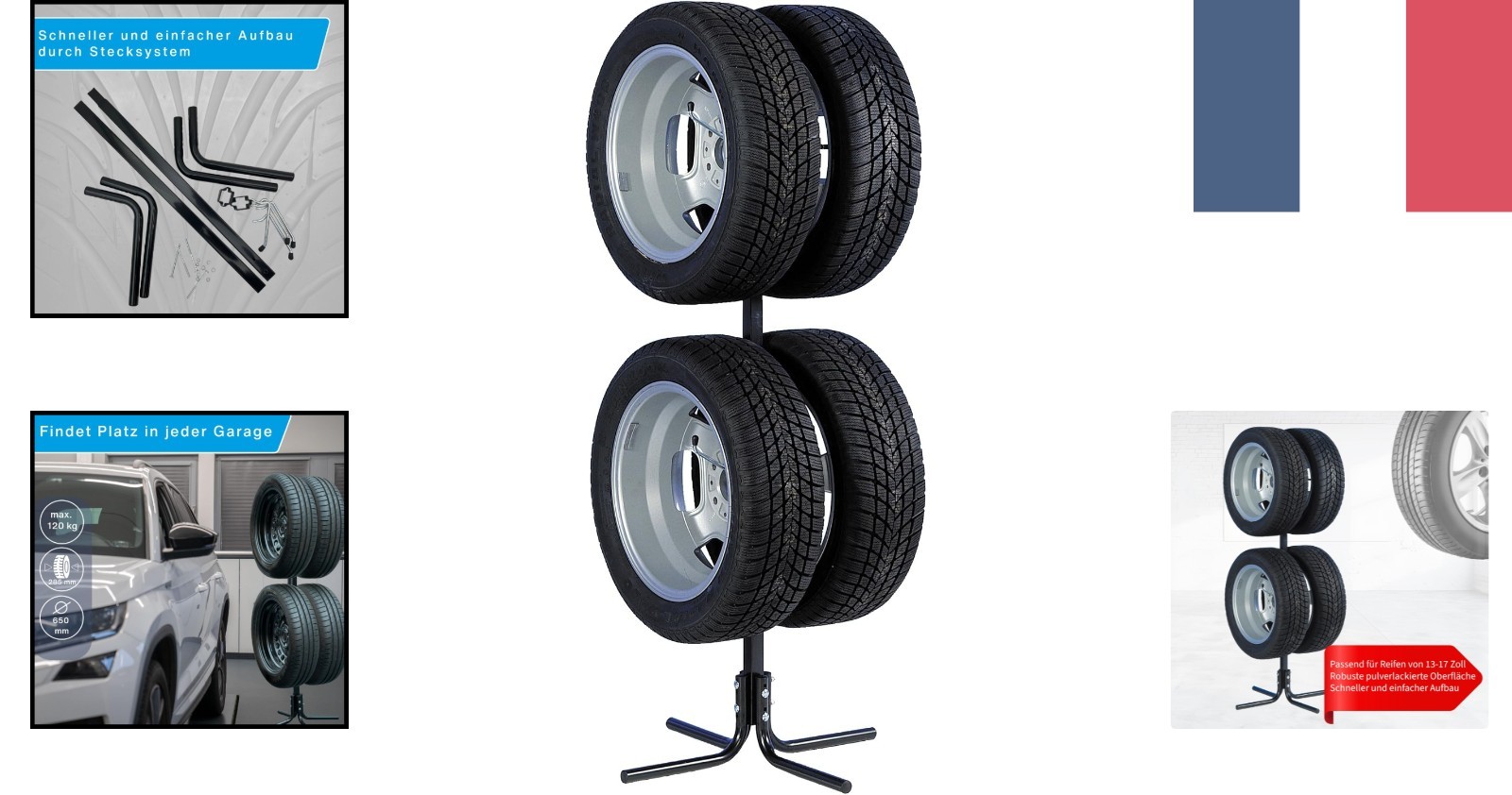 Range-pneus gain de place Unitec 10905 pour ranger vos roues dans un petit espace de stockage