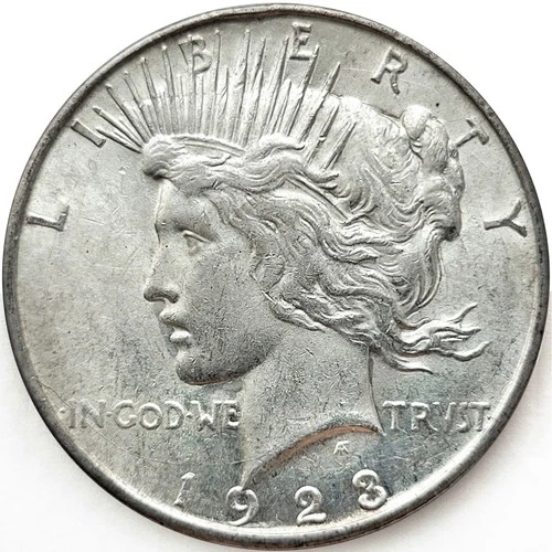 1923-D Peace Silver Dollar AU XF+ *  Nice Luster! 1923D Die Break Obv
