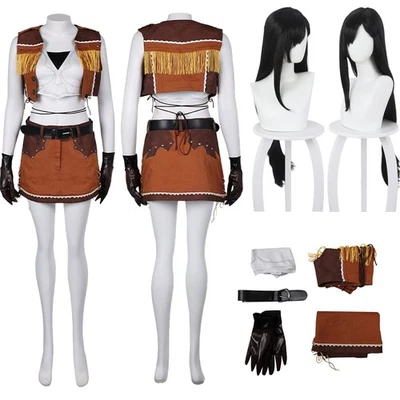 Final Fantasy VII Remake Tifa Cosplay Halloween Carnival skirt Swimwear+Wig Hair - Image 1 of 4