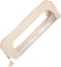 1 PCS Clear Pencil Case with Zipper PU Leather Clear Makeup Brush Bag Double Sid
