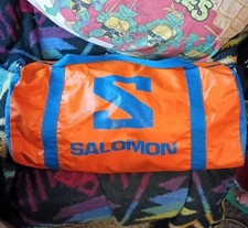 Vintage 80s Salomon Skiing Duffel Bag Carry On Bag Rare Rubber Waterproof Orange