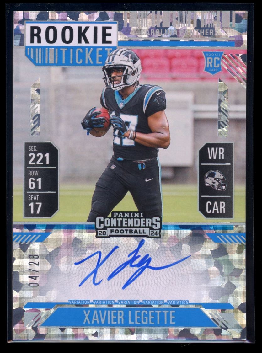 2024 Panini Contenders Cracked Ice Ticket Xavier Legette Rookie Auto 04/23