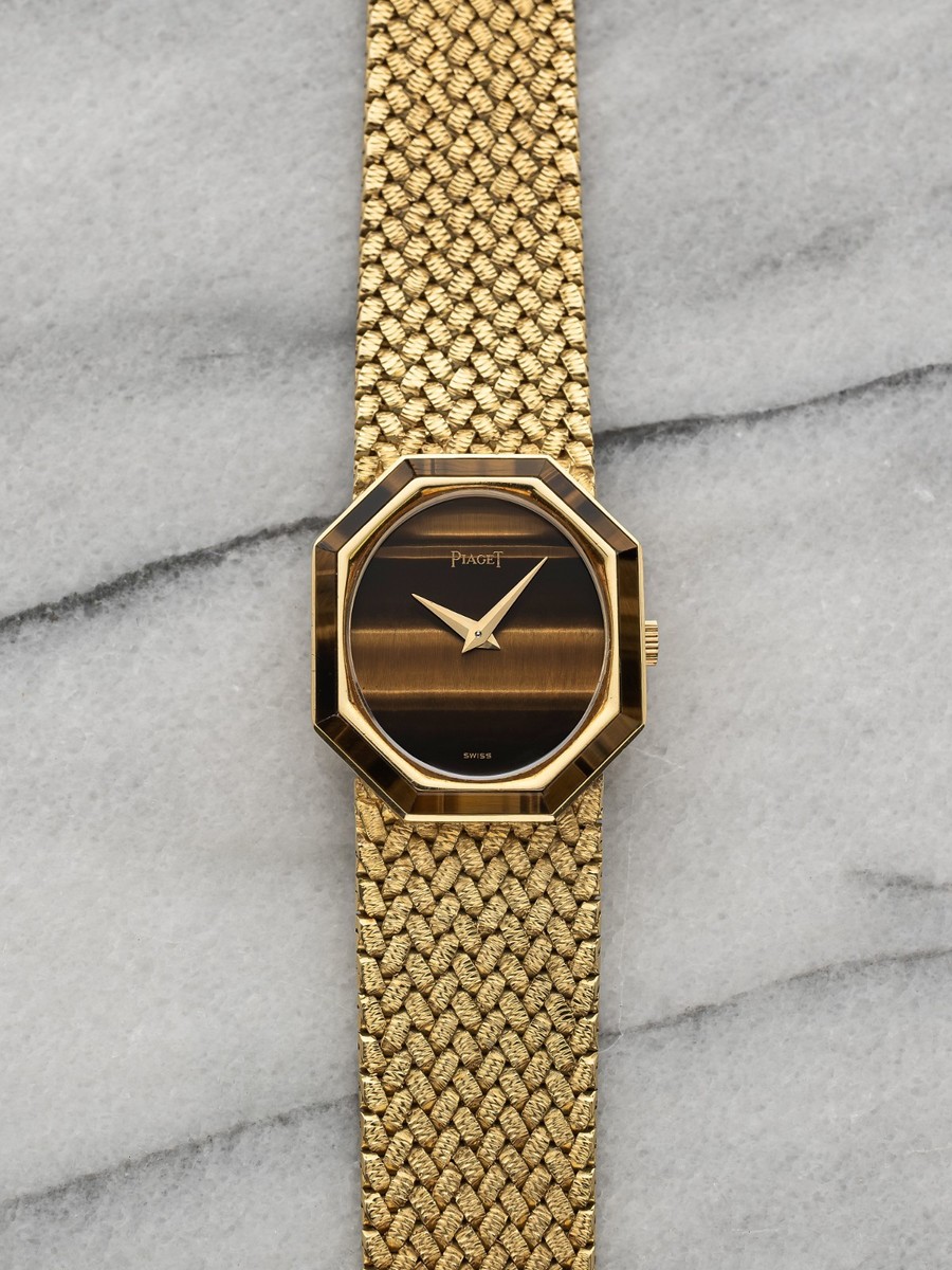 Vintage 1980s Piaget Tiger Eye Reference 9341 18K Gold Manual Wind