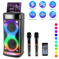 Portable Wireless Party Speaker with LED Light 2 Mics Remote Control TWS Bass Gu