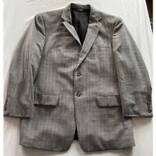Jos A Bank 42R Sport Coat Grey Glen Plaid 100 Wool 2 Button Blazer