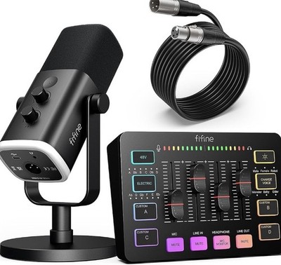 FIFINE Gaming Equipment Bundle Dynamic XLRUSB Gaming Mic w Mixer Podcast  KS5