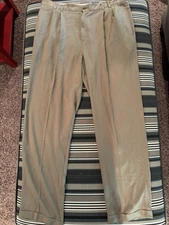 Joseph & Feiss Men’s 100% Silk Pleated Pants 36x34 Tan Light Brown Trousers