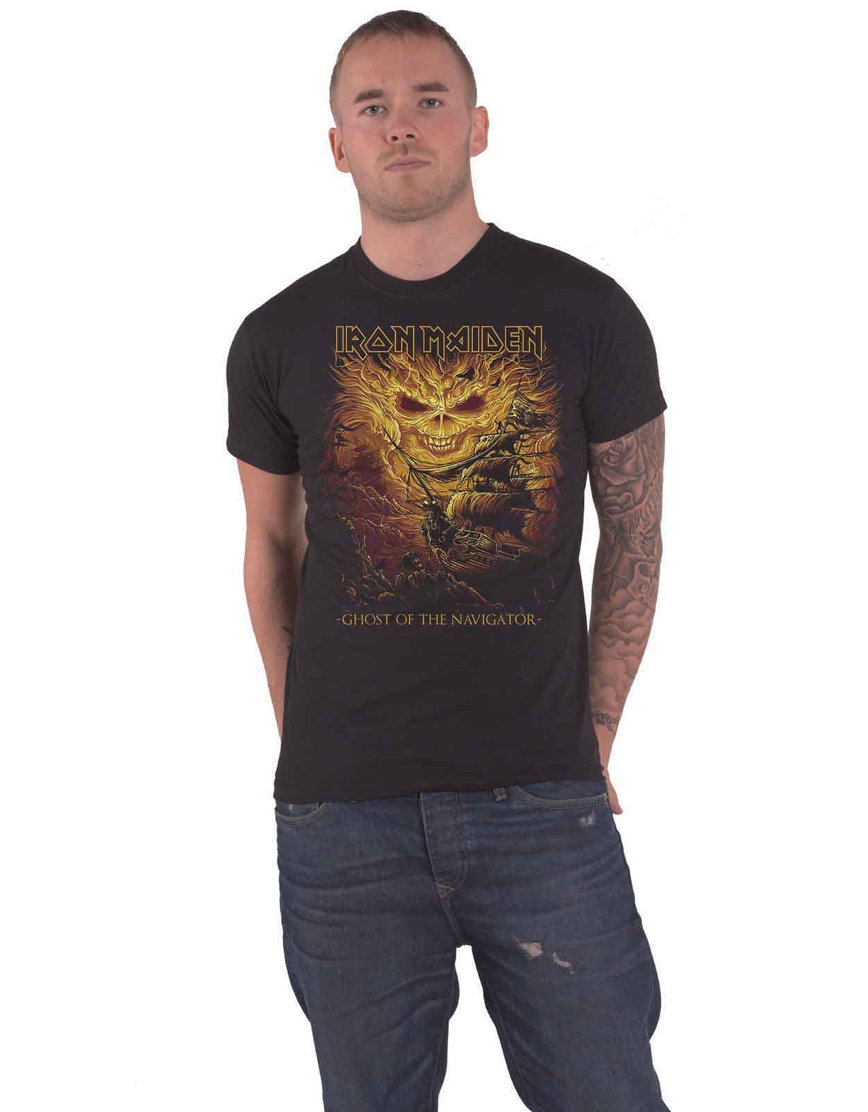 Iron Maiden Ghost Of The Navigator Band Logo Official Mens Black T-Shirt