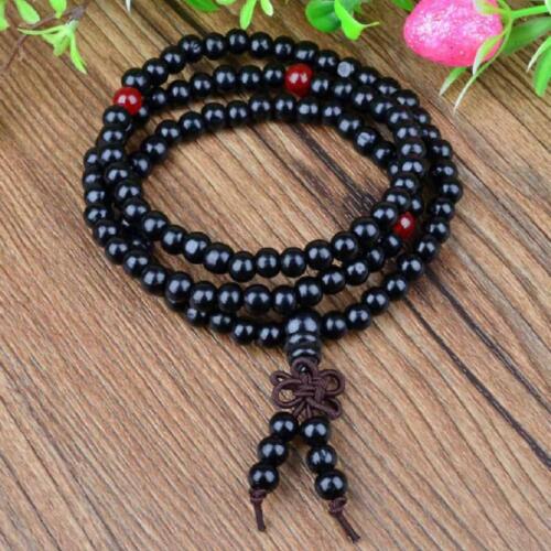 Stretch Wrap Mala Bracelet 108 6mm Bead Beautiful Black Wood Prayer Buddhist  - Picture 1 of 4