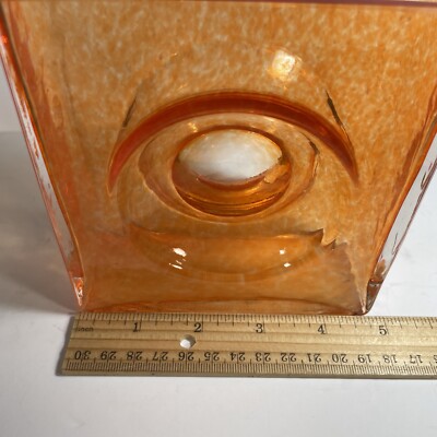 Christian Tortu Orange Diabolo Square Glass Vase Signed MidCentury