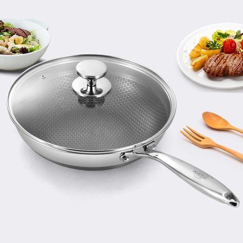 Wok in Acciaio Inox 30 cm con Coperchio Sicuro da Forno Antigraffio, Saltare/Arrostire/Broil - Foto 6 di 6