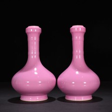 12.6" Old dynasty Porcelain yongzheng mark pair Carmine glaze garlic head vases