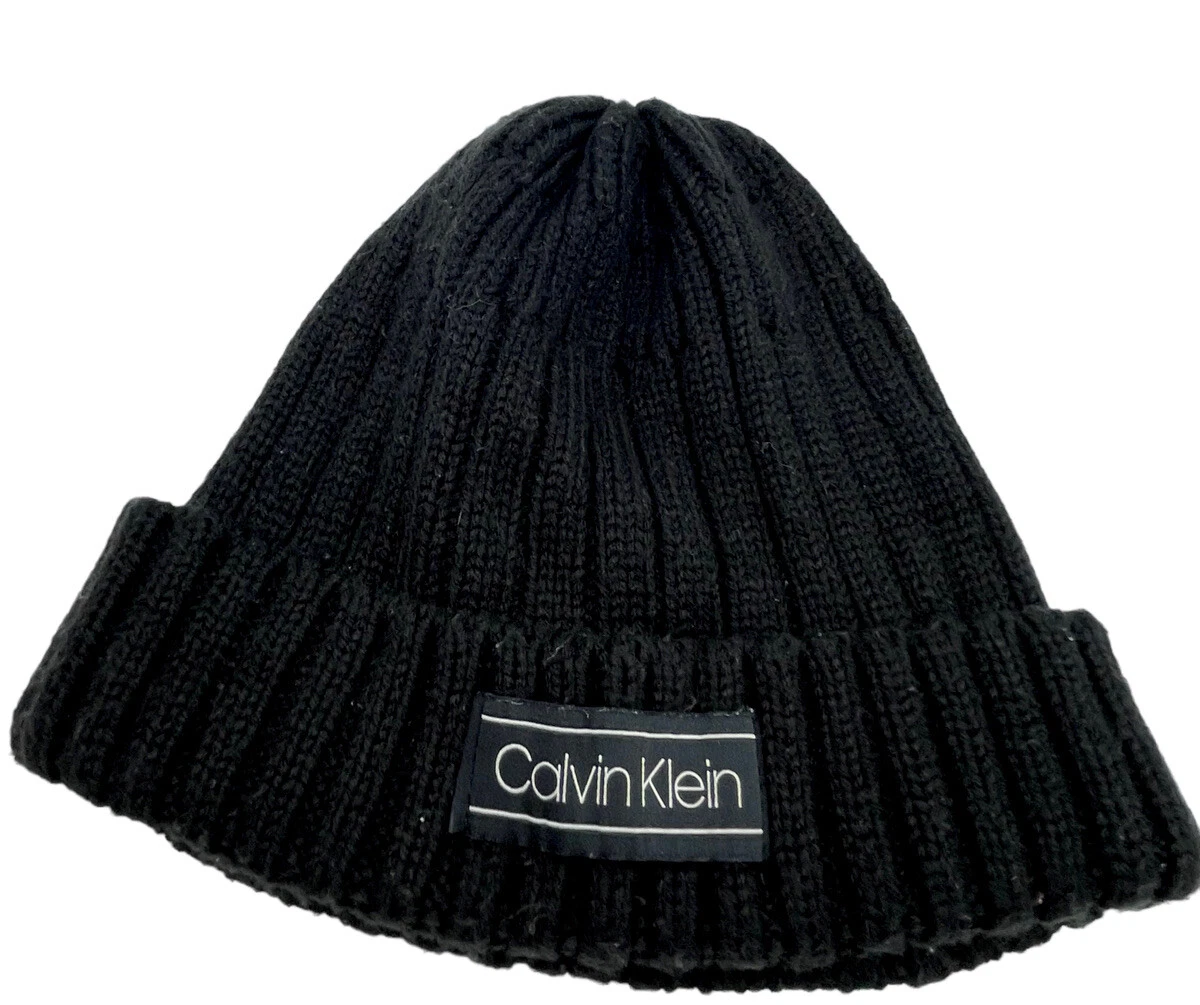 Calvin Klein Beanie Black Ski Winter Cap Knitted Acrylic eBay