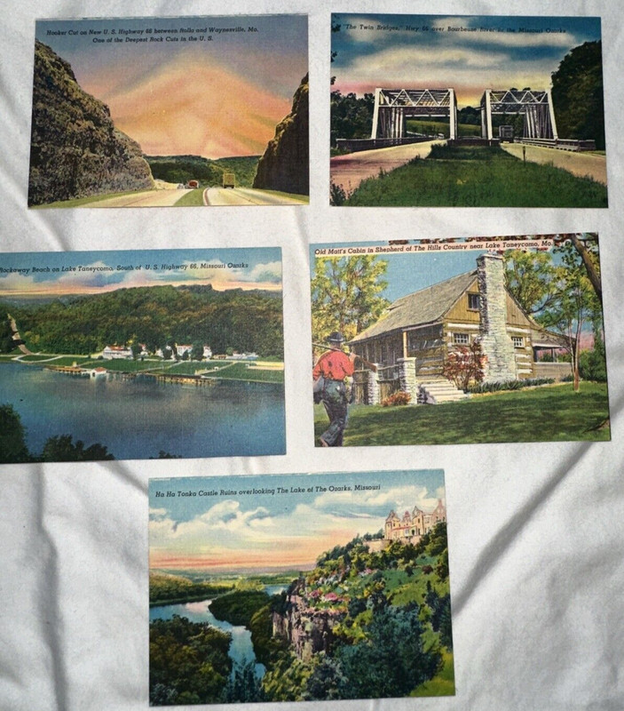 5 Vintage Missouri Ozarks Linen Mini Photo Views 2.5x3.5”