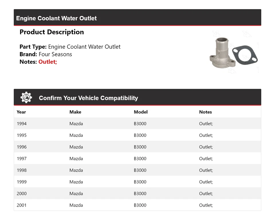 Salida de agua refrigerante motor Mazda B3000 1994-2001 4 estaciones 1995 1996 1997 Foto 2 de 4