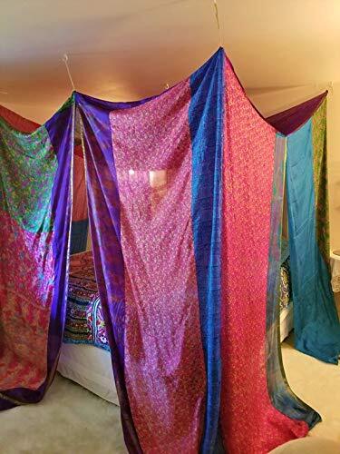 Indian Vintage Handmade Hippie Sari Silk Bed Canopy Curtain Drapes Room Canopy - Picture 4 of 8