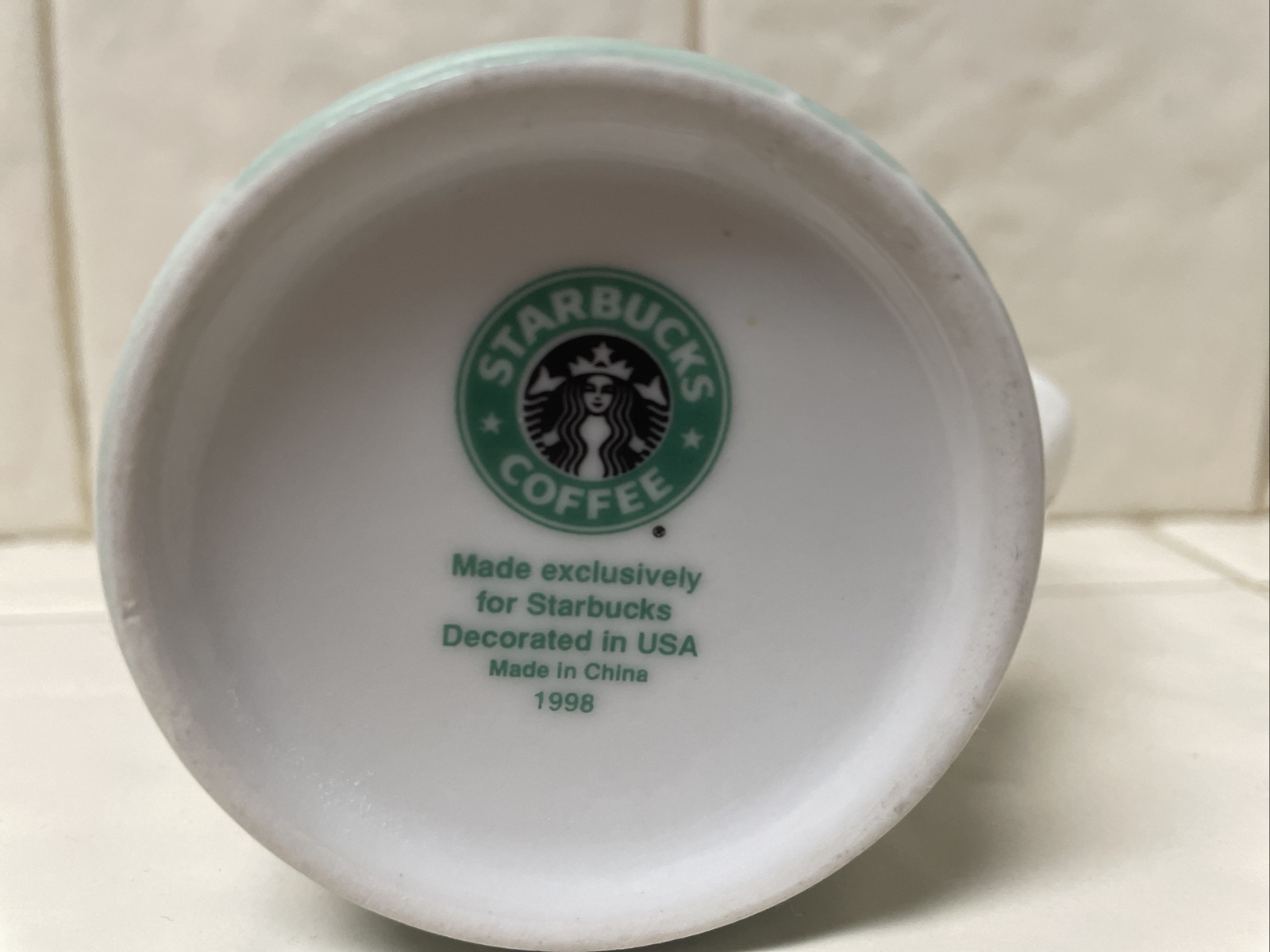 Starbucks The Teh Tea Cup Mug Green on White 1998 with lid - Vintage