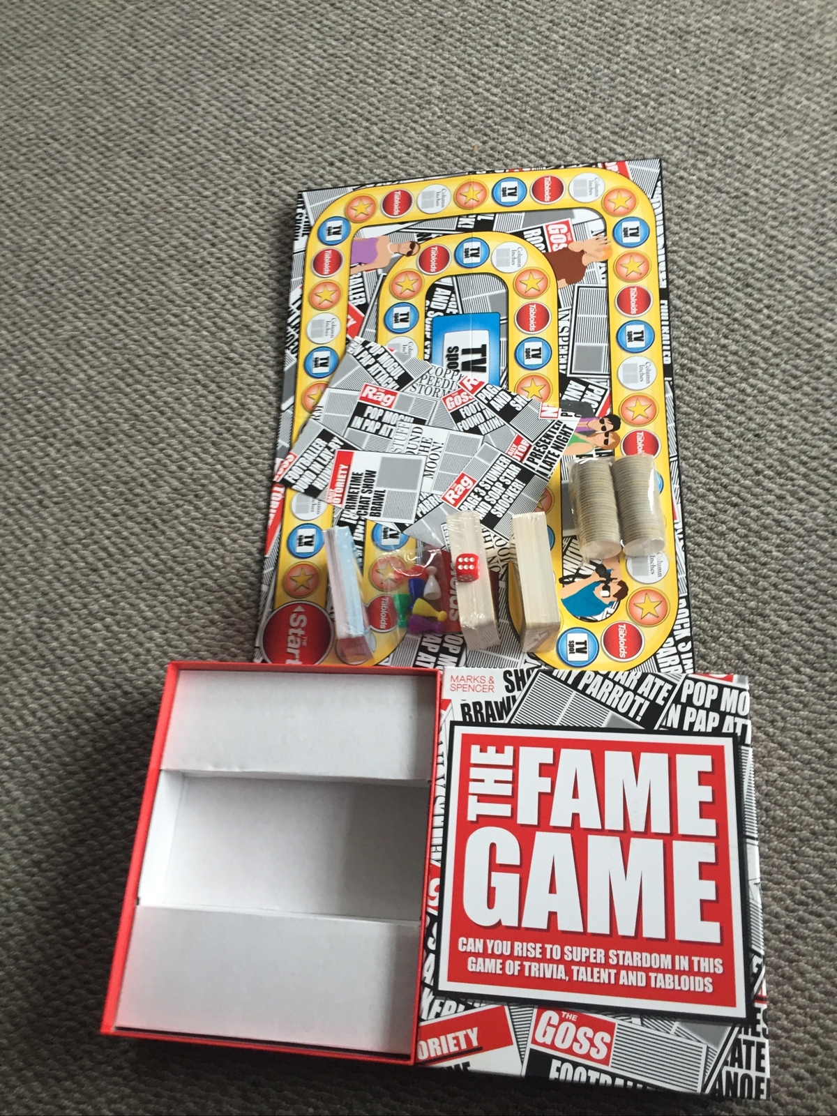 The Fame Game Board Game By Marks and Spencer Talent Trivia Tabloids Family Game
