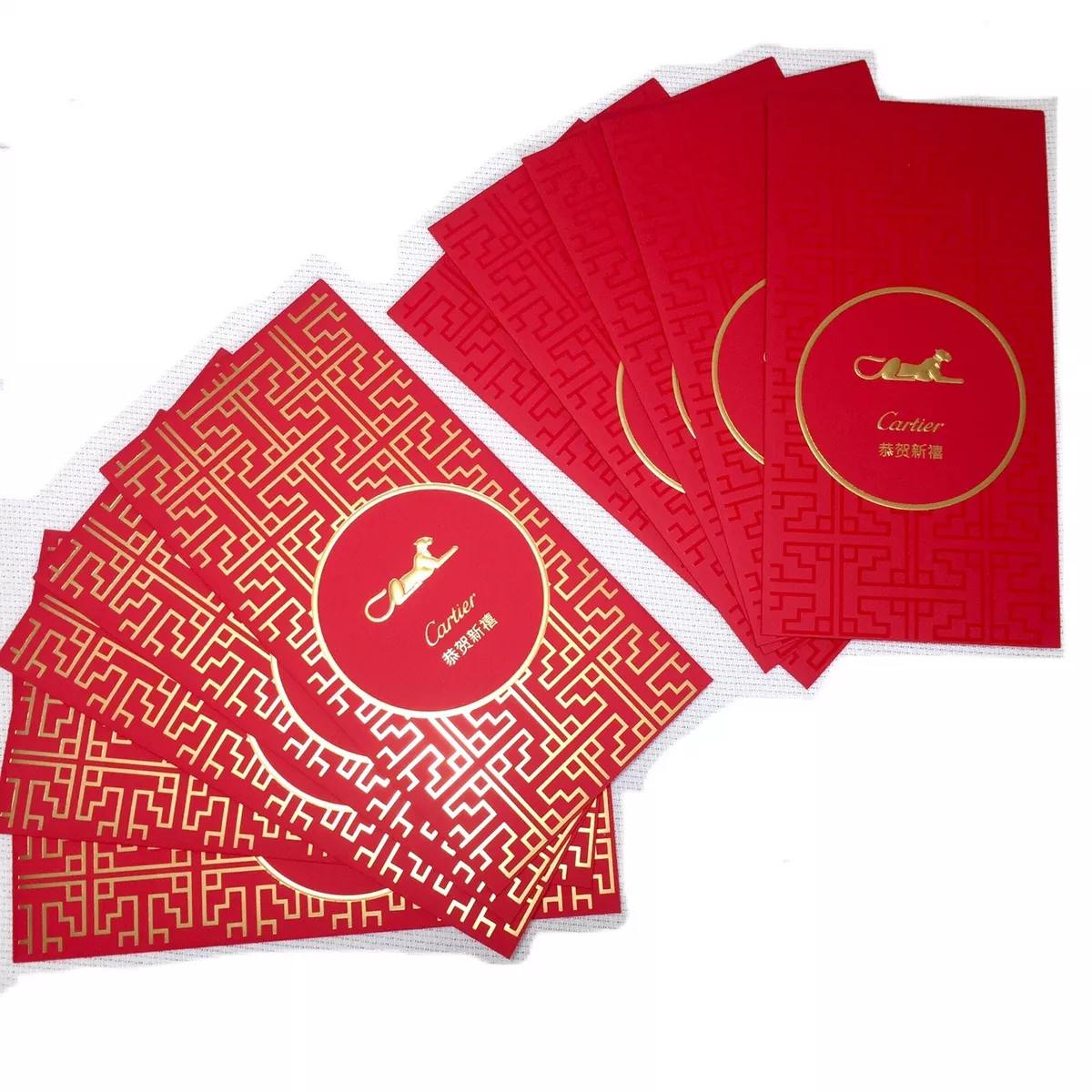 Cartier Lunar Chinese New Year Red Gold Packet Envelopes Hong Bao Set of 10