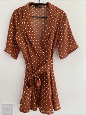 Pretty Little Thing Brown Pokie Dot Tea Dress Uk8