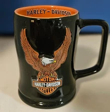 Vintage Harley-Davidson Mug 18 oz - 3D Encore Group  2002 - Black and Orange
