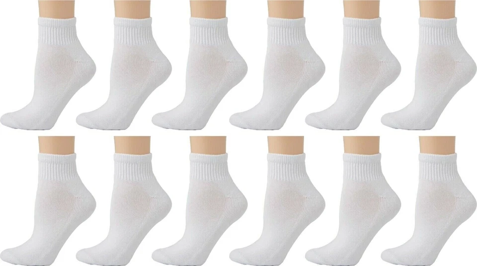 12 pares de calcetines blancos al tobillo/cuarto para hombre medio cojín algodón suave talla 9-11 Foto 3 de 4