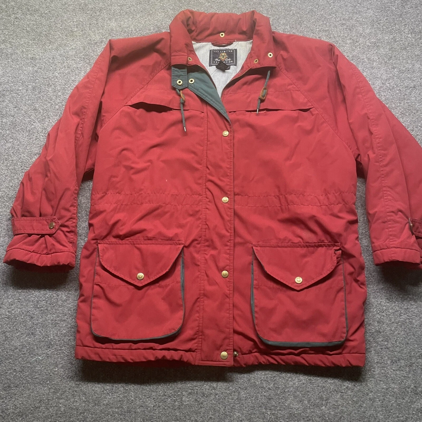 The Limited Collection Quilt Lined Hooded Chore Jacket Full Zip Mens Medium Red