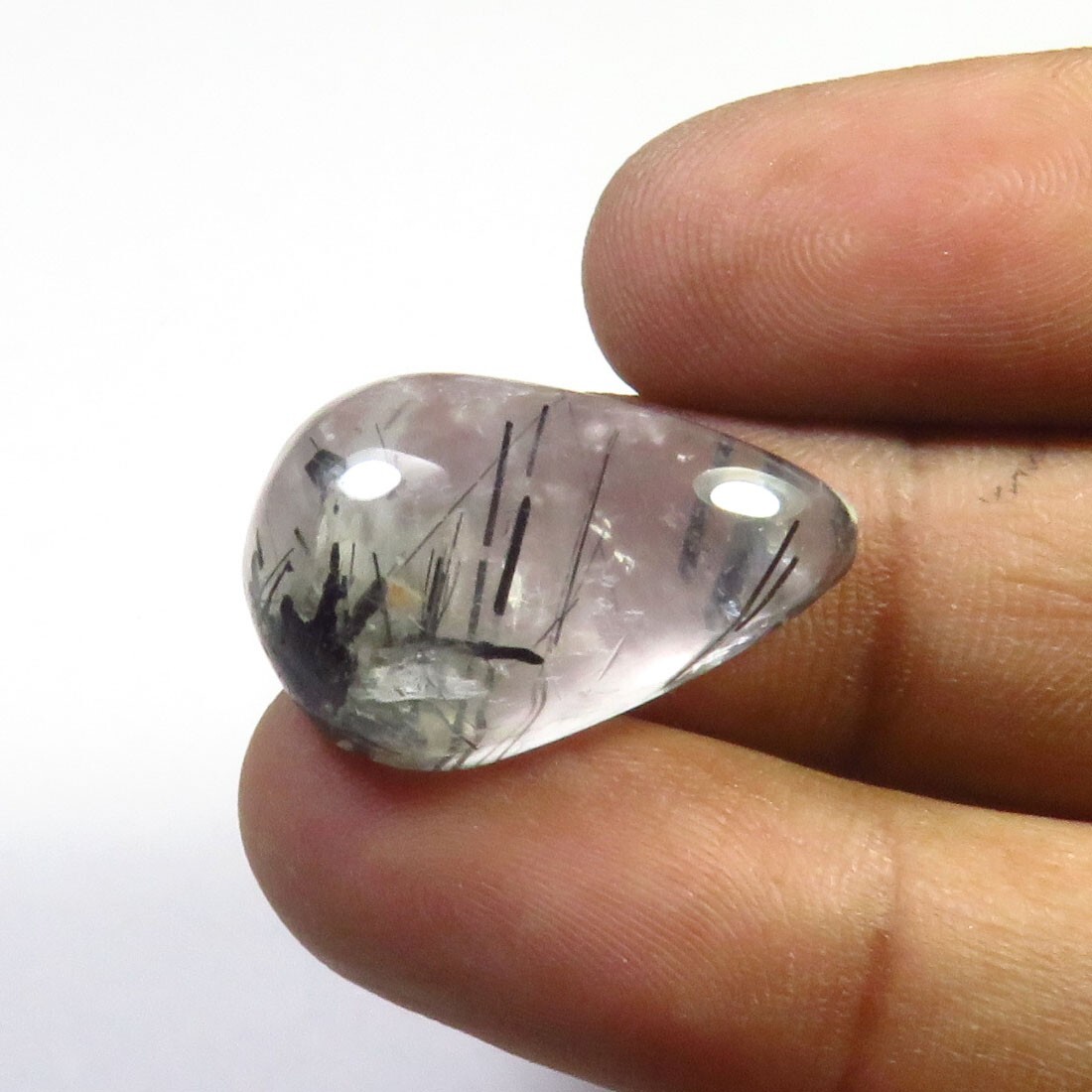 Natural Rutile Quartz Black Tourmalinated Cabs Pear Smooth Gems 23x15 mm  RT-103