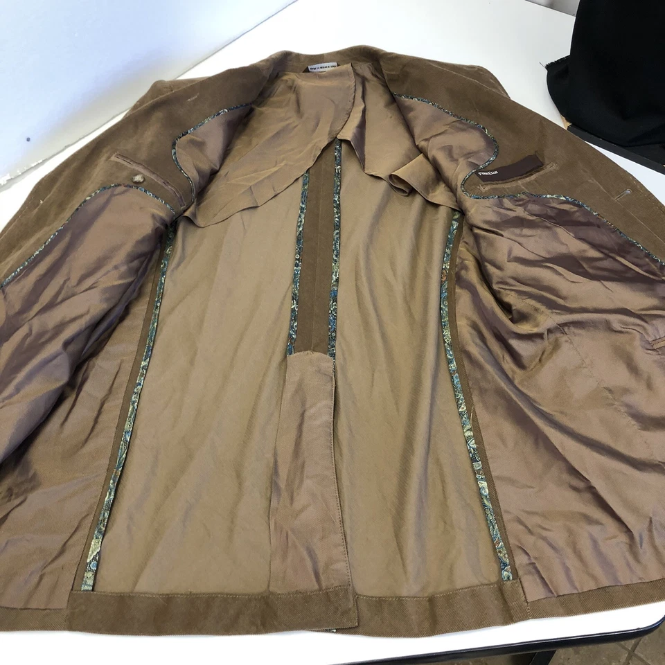 Perry Ellis Men Sport Coat Brown RIBBED Jacket Cotton Corduroy Modern Blazer 44 - Image 4 of 4