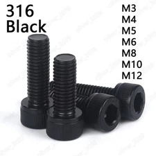 Black 316 Stainless Steel Hex Socket Bolts Cap Head Screw M3 M4 M5 M6 M8 M10 M12