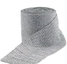 HUJI Diamond Silver Rhinestone Mesh Ribbon Wrap for Wedding Cake Party Supplies