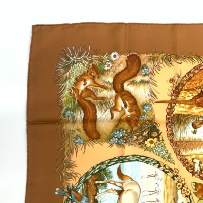 HERMES Carre 90 Les Quatre Saisons Silk Scarf Brown W 90cm Japan