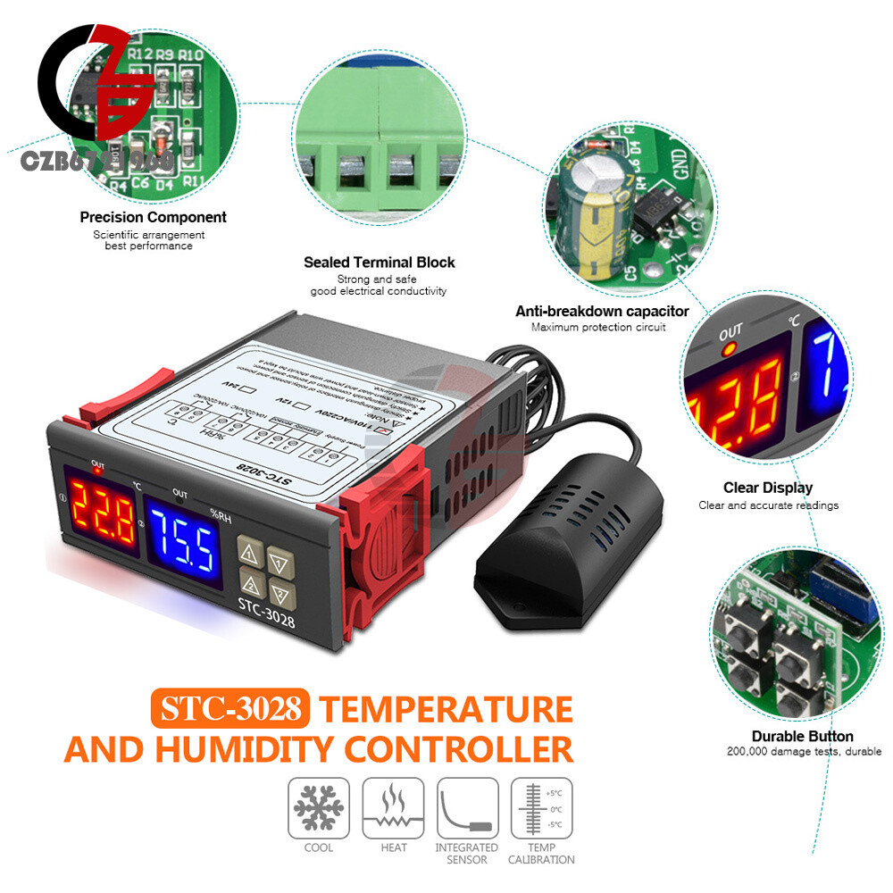 STC-3028 Digital LCD Temperature Humidity Controller Thermostat AC110