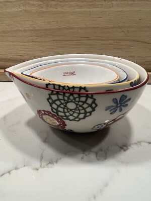 Pier One Nesting Measuring Cups , Zinnia, hand painted stoneware