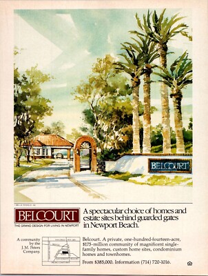 1982   BELCOURT ESTATES print ad    NEEPORT BEACH Vintage 1980s ADV-60
