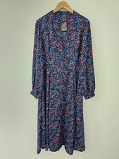 JD Williams Womens Midi Shirt Dress 12 Black Blue Abstract Print Long Sleeve