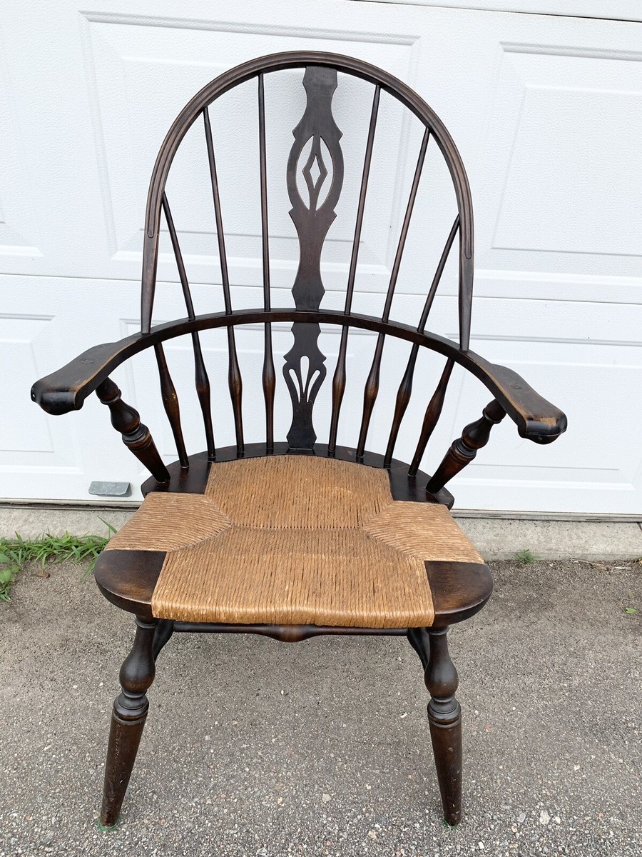 Antique Windsor Style Comb Back Chair Woven Rush Seat Marked