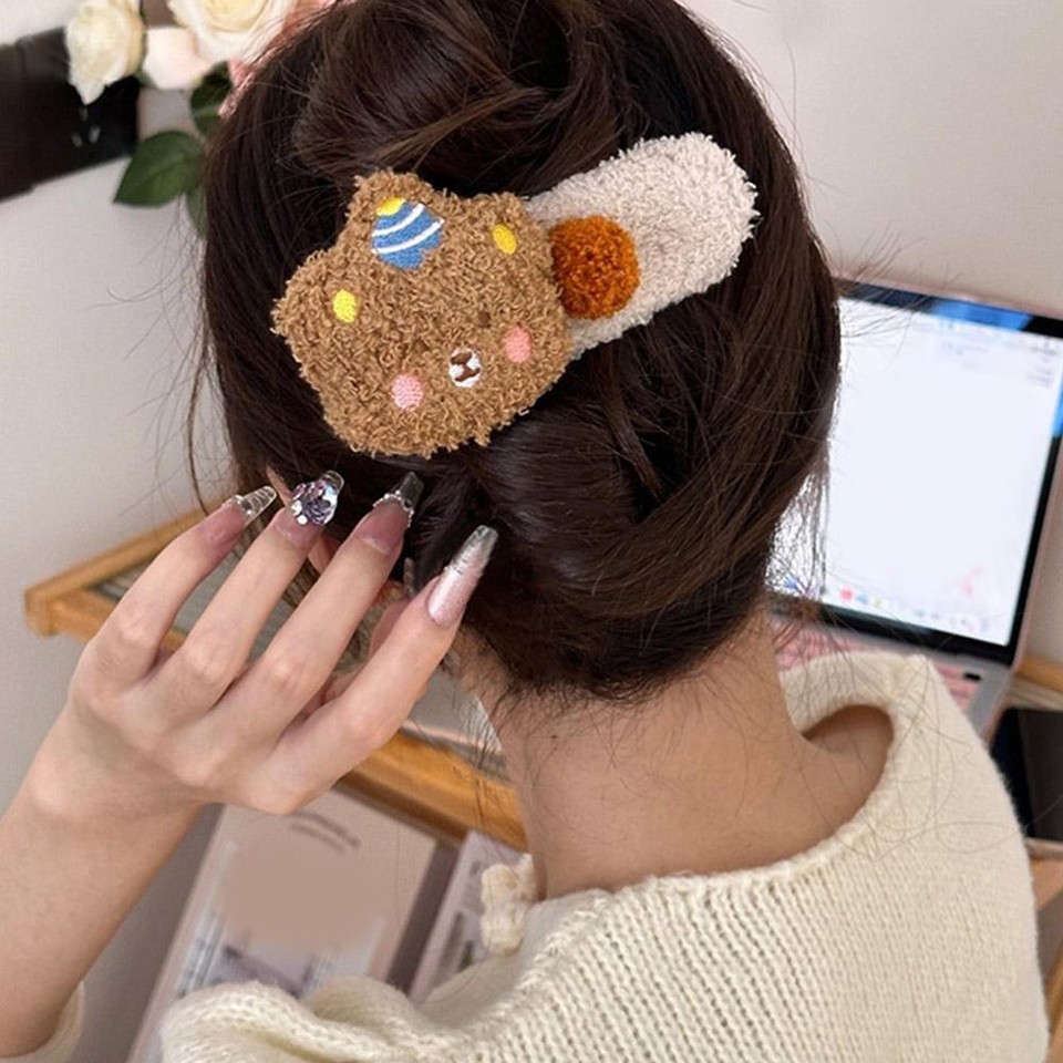 Plush Pudding Bear and Duckbill Clip Creative Cute Unique Hair