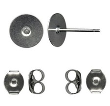 Titanium Earring Posts with 8mm Pads stainless  HypoAllergenic with Ear Nuts