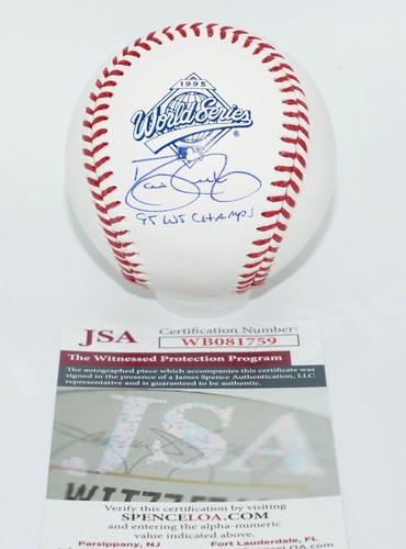 DAVE JUSTICE Atl Braves "95 WS CHAMPS" Signed WS Logo BASEBALL + JSA COA W759