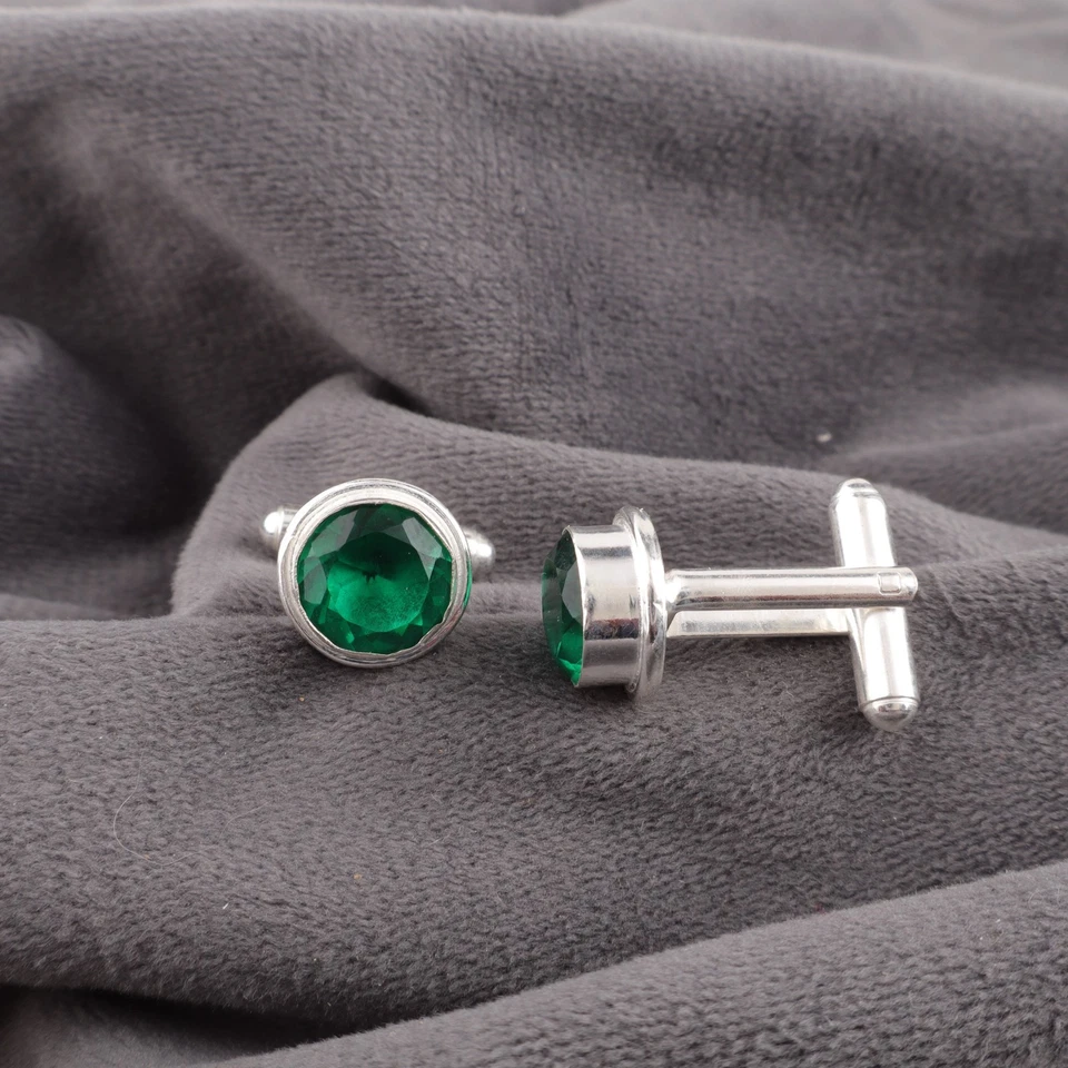 Gemelos de plata de ley 925 con piedras preciosas de diopsido de cromo para hombre joyería regalo para ella Foto 2 de 3