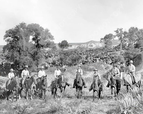 1901 Western Texas Cowboys on Ranch Vintage 8x10 Photograph