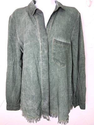 Umgee Usa Linen Blend Patina Dyed Long Sleeve Top Size Medium Raw Hem Boho