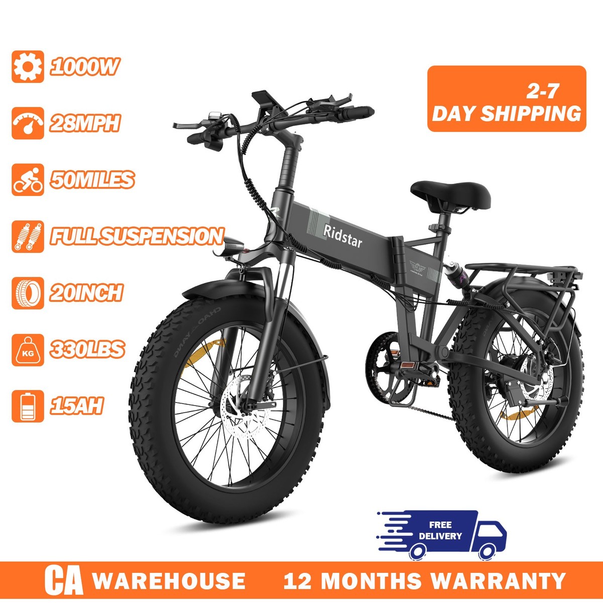 Full Suspension Moovway Electric Cycle 1000W Folding Ebike Step
