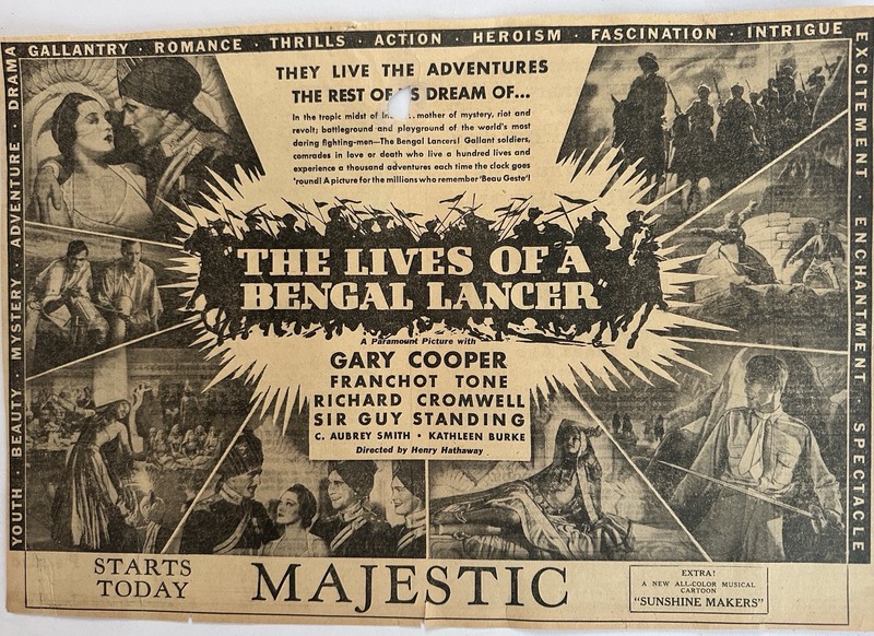11x15 1935 Gary Cooper  Movie Newspaper Ad ‘THE LIVES OF A BENGAL LANCER