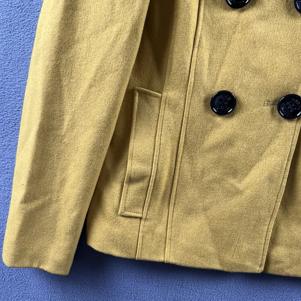 Abrigo de Colección Steve Madden Pequeño Amarillo Mostaza Lana Plisado Chaqueta de Montar Guisante Foto 2 de 4